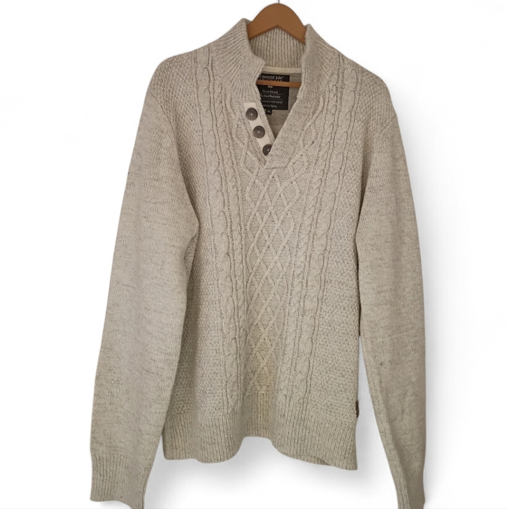 Emerald Isle Knitwear Kinsale Irish Pullover Sweater Fisherman Wool 3XL 3 Button